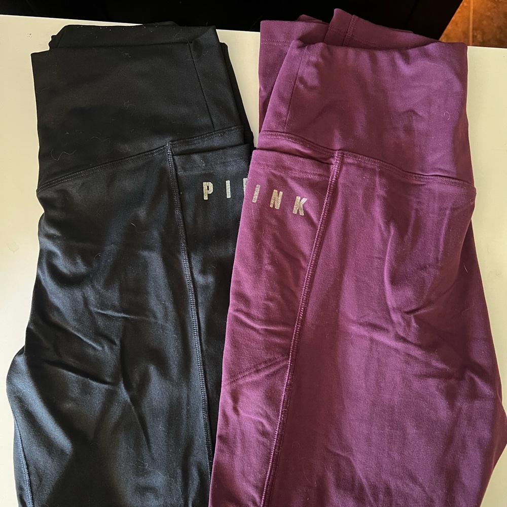 VS PINK leggings, 3 pairs available! 2 black, 1 maroon.